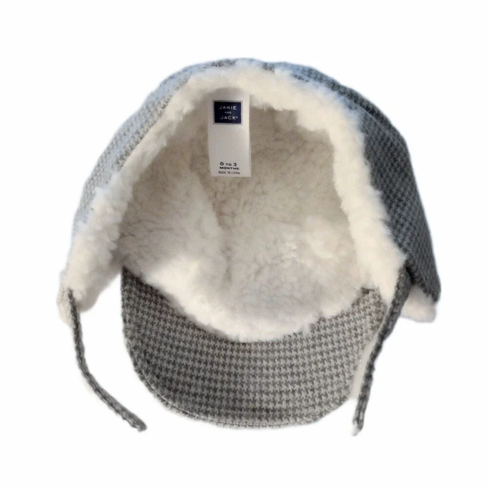 Janie&Jack Gray Plaid Sherpa Trapper Hat sz 0-3M